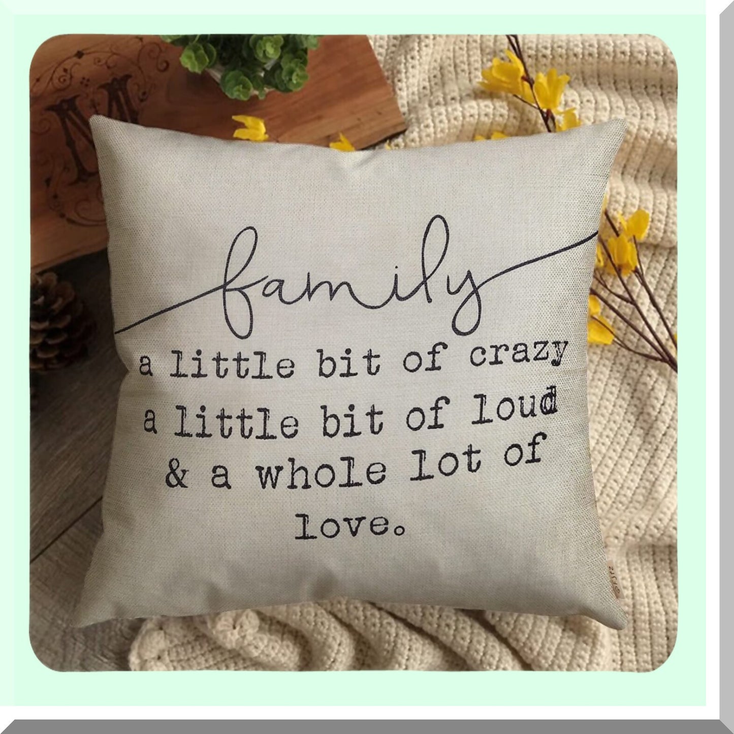 Rustic Farmhouse Inspirational Quote Pillow Covers - Winter Decorative Cushion Case for Sofa Couch - Family Crazy Home Decor Gifts 18x18