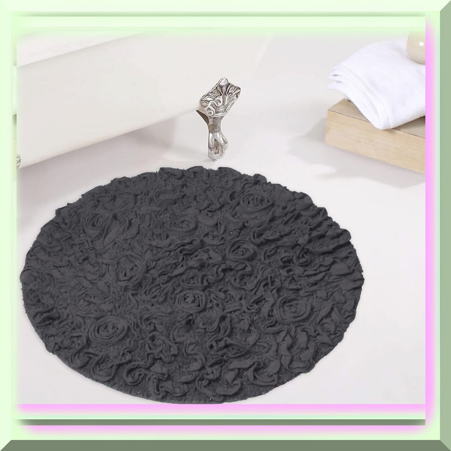 100% Cotton Round Gray Bath Rug 30"