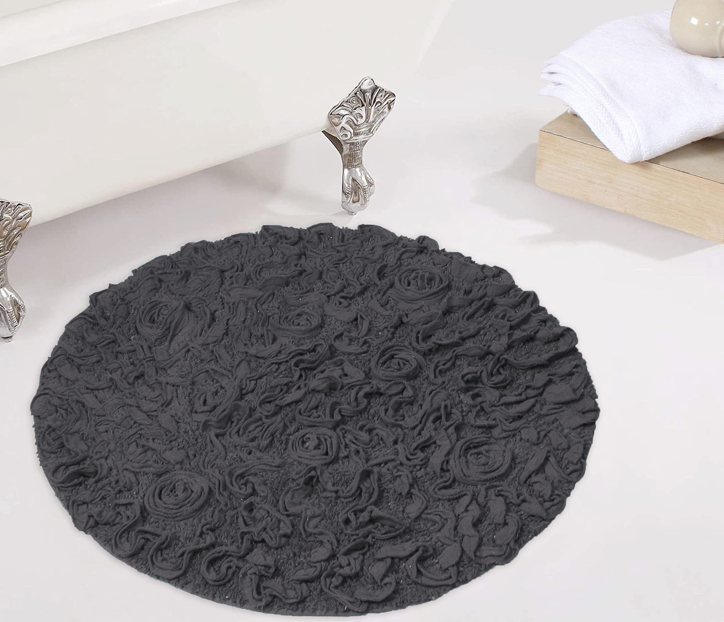 100% Cotton Round Gray Bath Rug 30"
