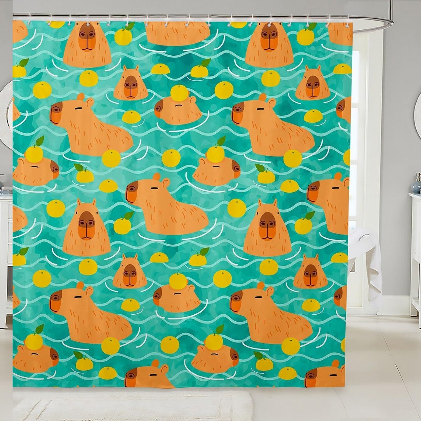 Capybara Shower Curtain Orange Waterproof 72x72
