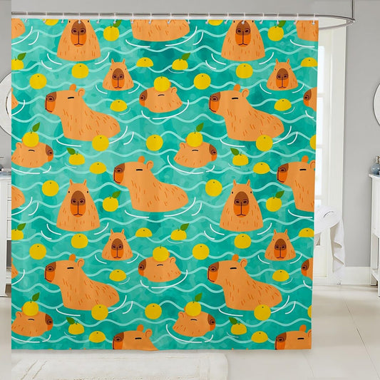 Capybara Shower Curtain Orange Waterproof 72x72