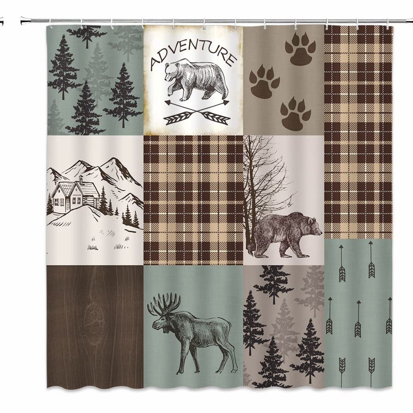 Rustic Cabin Wildlife Shower Curtain 70x70 Inch