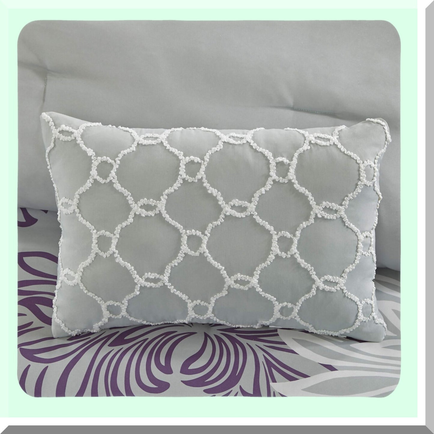 Floral Medallion Damask Comforter Set - Twin Size 7 Piece Bedding Bundle with Cotton Sheets, Decorative Pillow - Purple/Gray All Season Cover