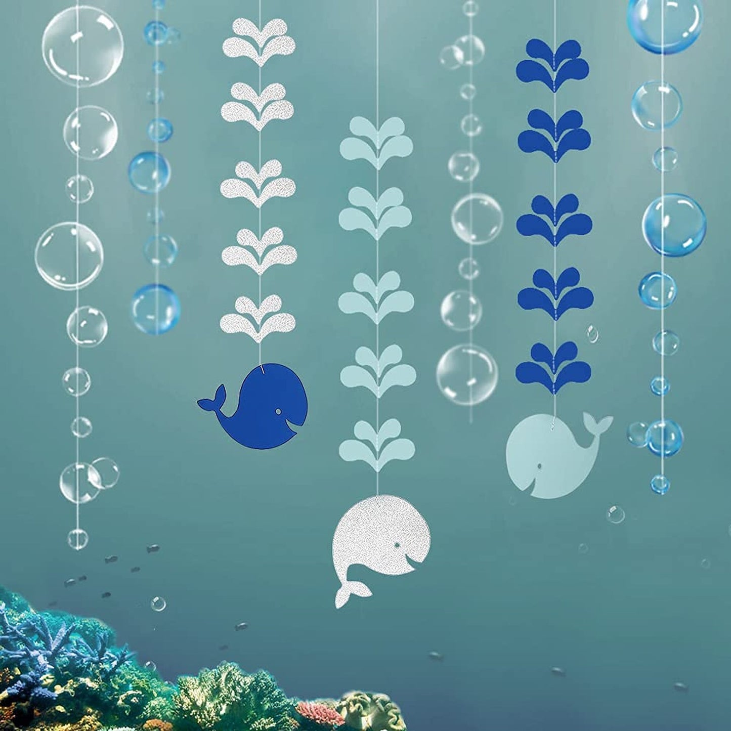 Blue Whale Bubble Garland for Ocean Party Decorations