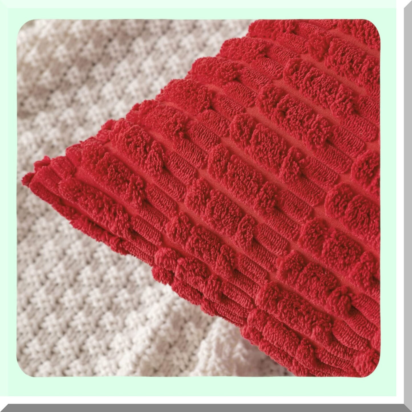 Red Corduroy Boho Stripe Pillow Covers - Set of 2 | 18x18 Inch Soft Modern Farmhouse Decorative Throw Pillow Covers for Sofa, Living Room, Couch, Bed