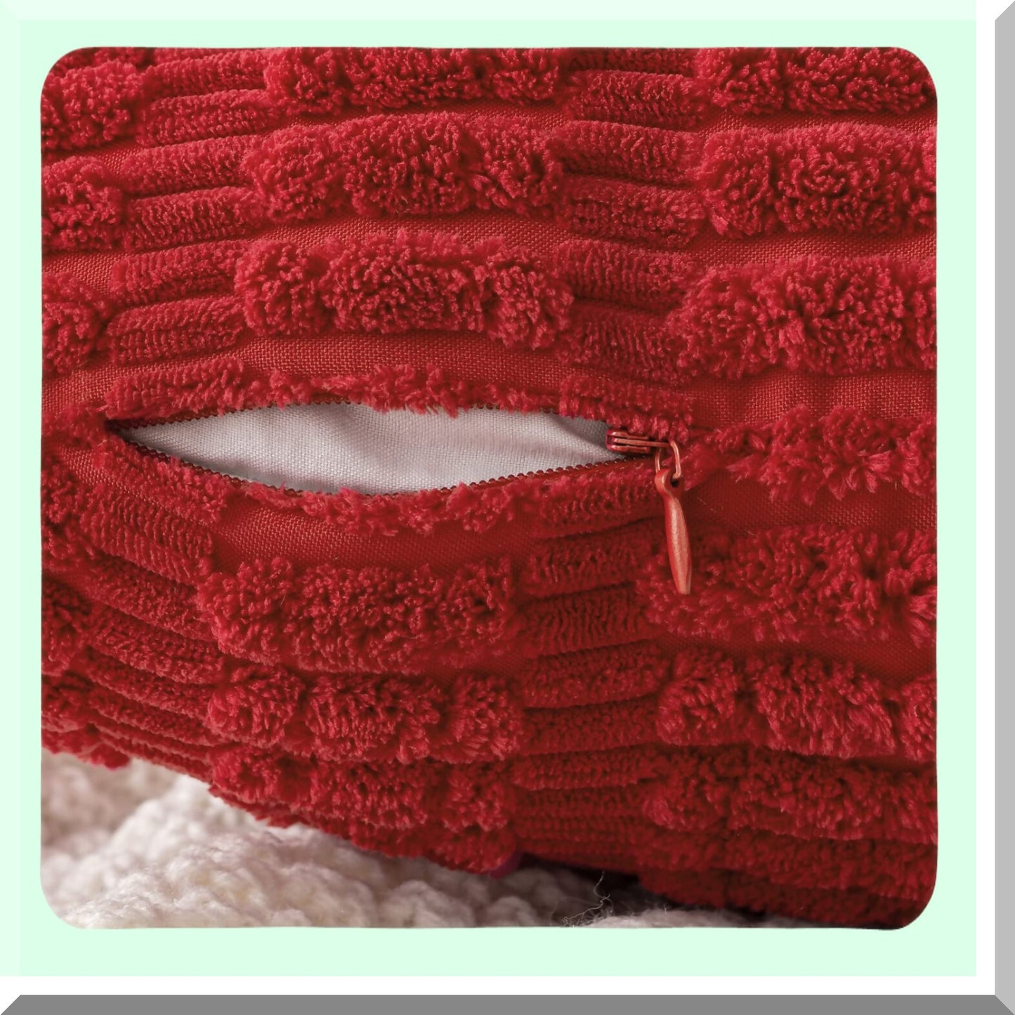 Red Corduroy Boho Stripe Pillow Covers - Set of 2 | 18x18 Inch Soft Modern Farmhouse Decorative Throw Pillow Covers for Sofa, Living Room, Couch, Bed