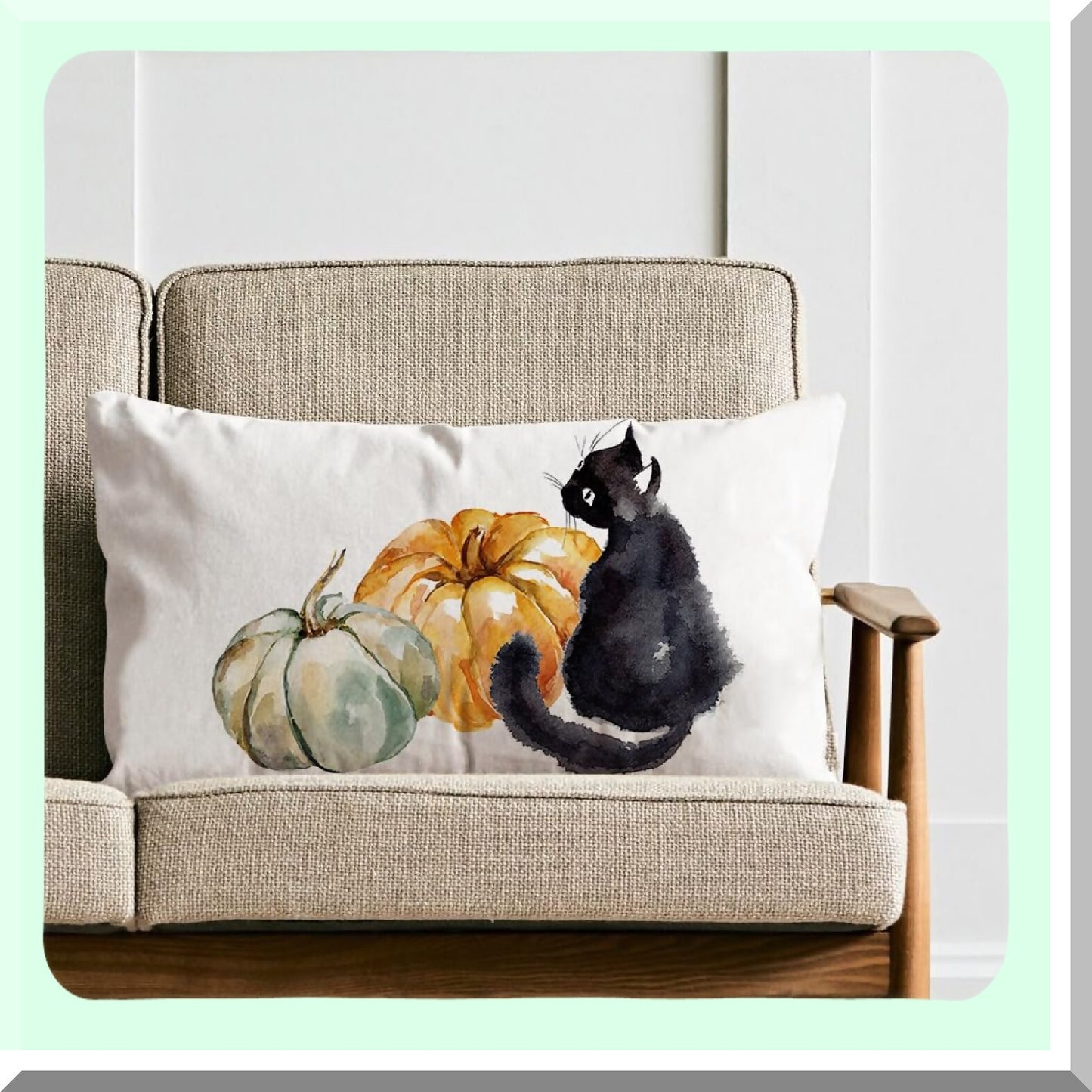 Watercolor Pumpkin Cat Fall Pillow Cover - Autumn Decor Cushion for Sofa - 20x12 Inch Pumpkins Throw Pillow Cover - Fall Home Decor Accessory