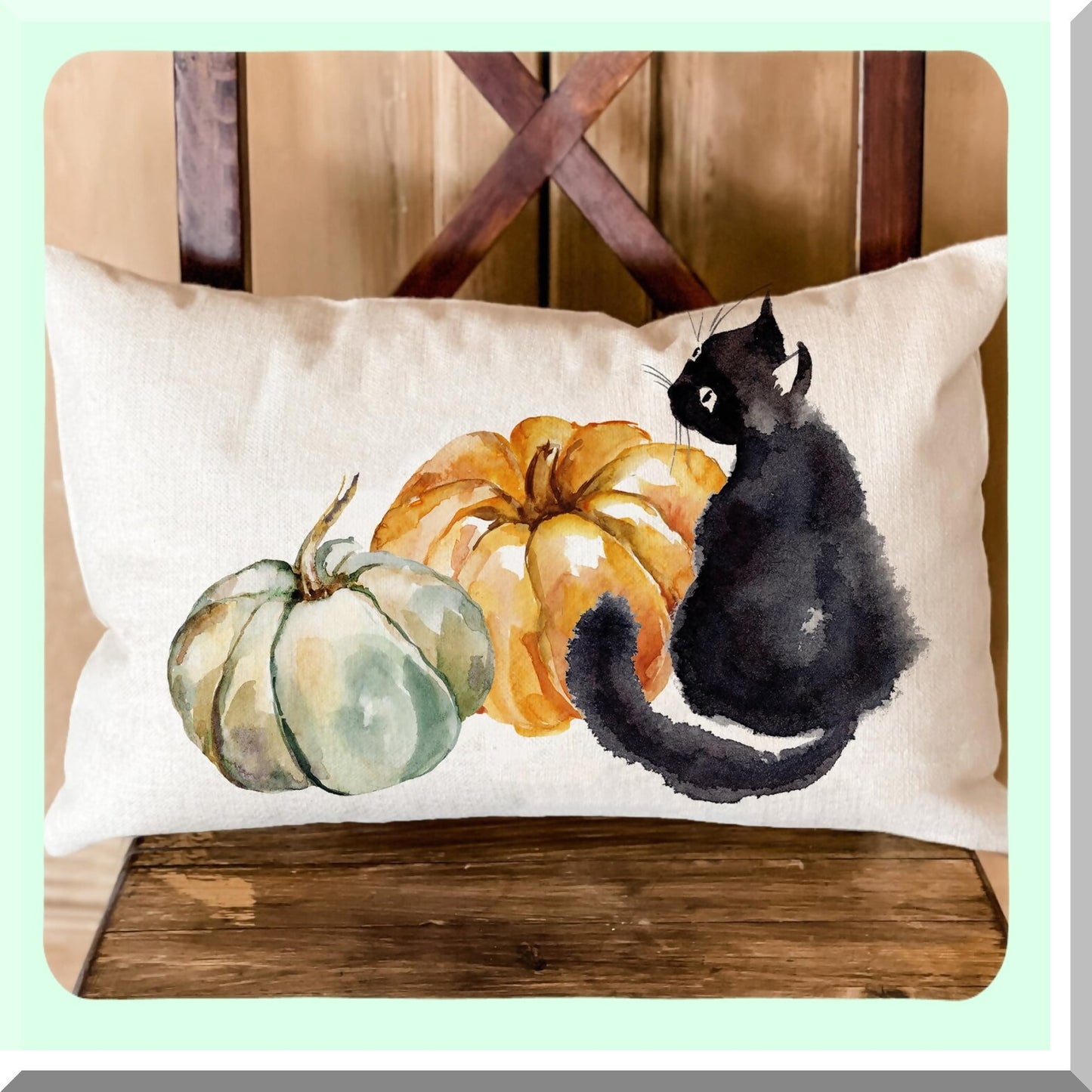 Watercolor Pumpkin Cat Fall Pillow Cover - Autumn Decor Cushion for Sofa - 20x12 Inch Pumpkins Throw Pillow Cover - Fall Home Decor Accessory