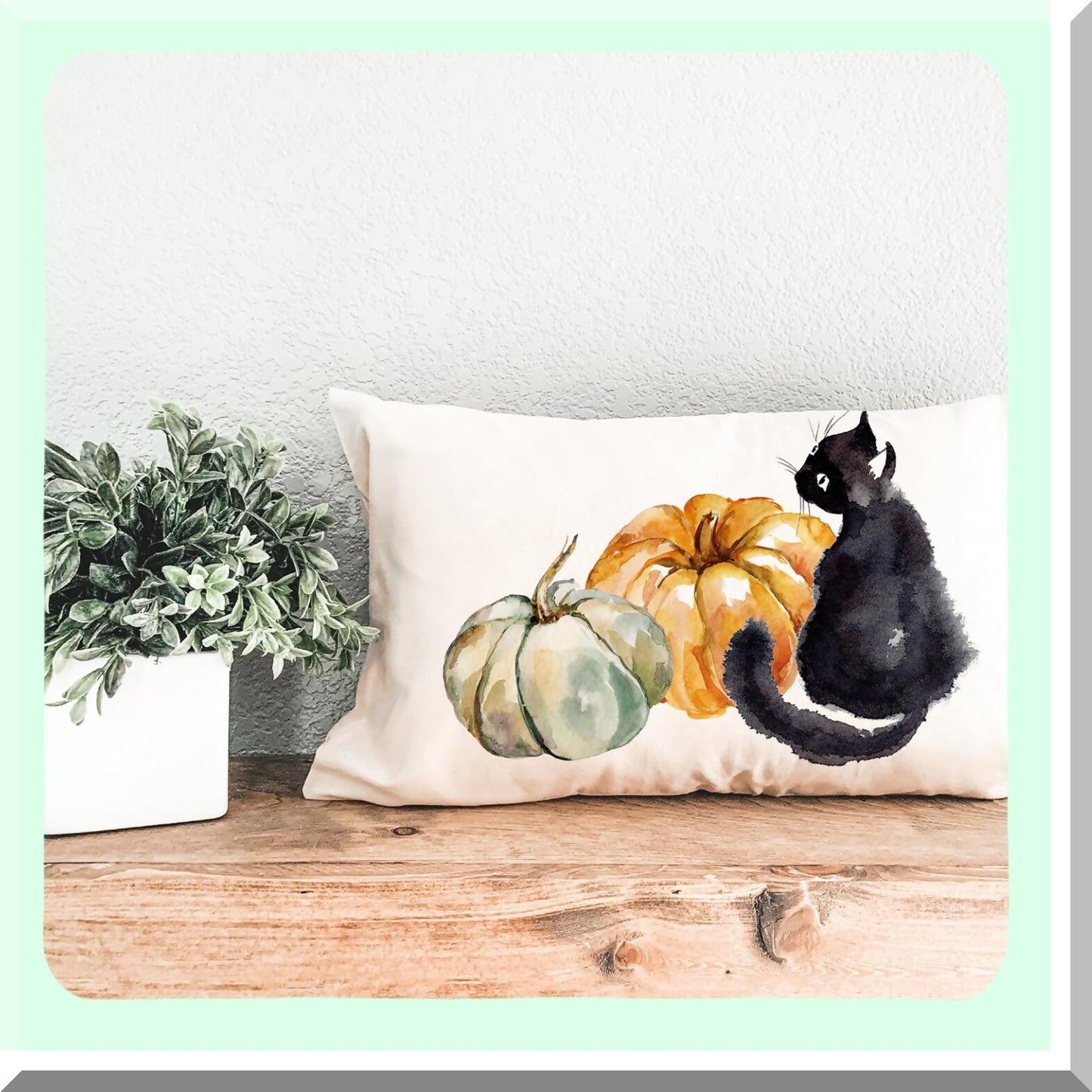 Watercolor Pumpkin Cat Fall Pillow Cover - Autumn Decor Cushion for Sofa - 20x12 Inch Pumpkins Throw Pillow Cover - Fall Home Decor Accessory