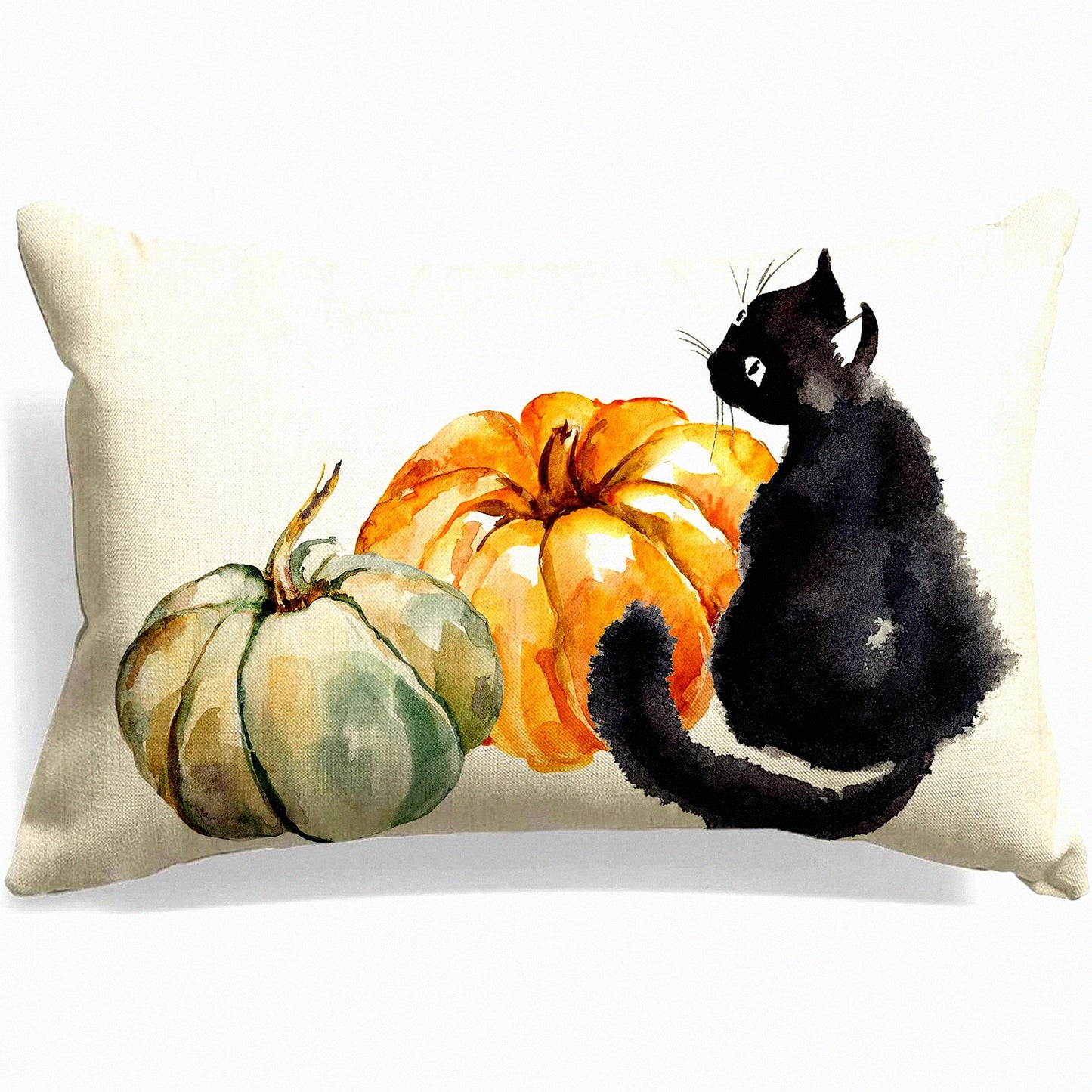 Watercolor Pumpkin Cat Fall Pillow Cover - Autumn Decor Cushion for Sofa - 20x12 Inch Pumpkins Throw Pillow Cover - Fall Home Decor Accessory