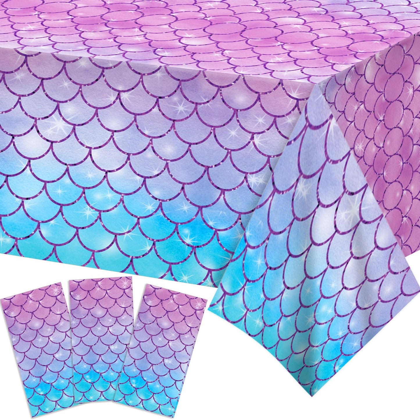 Mermaid Magic Tablecloth Set - Under the Sea Party Decor Pack of 3 - Ocean Theme Table Covers for Mermaid Party Decorations, 54 x 87 Inch