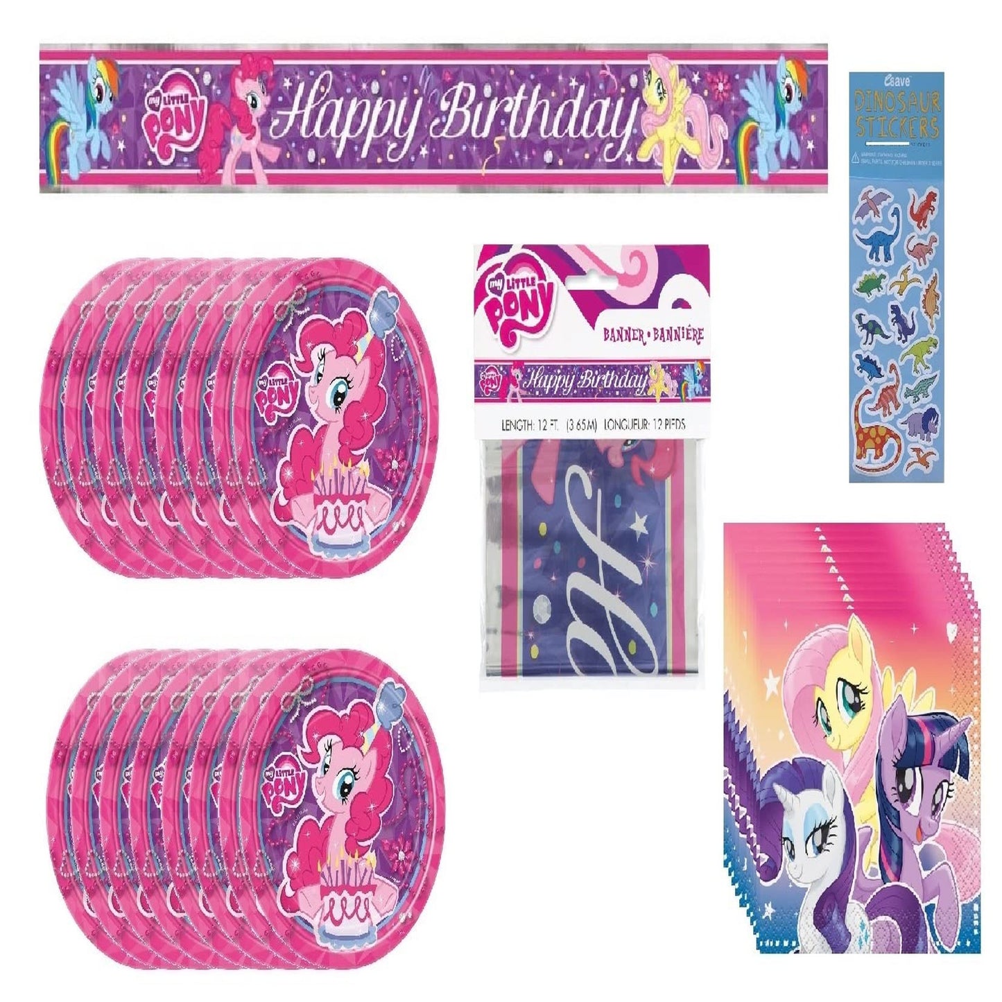 Party Pals Birthday Bash Kit for 16 - Plates, Napkins, Banner, Dino Stickers - Ultimate Bundle for My Little Pony Themed Celebration!