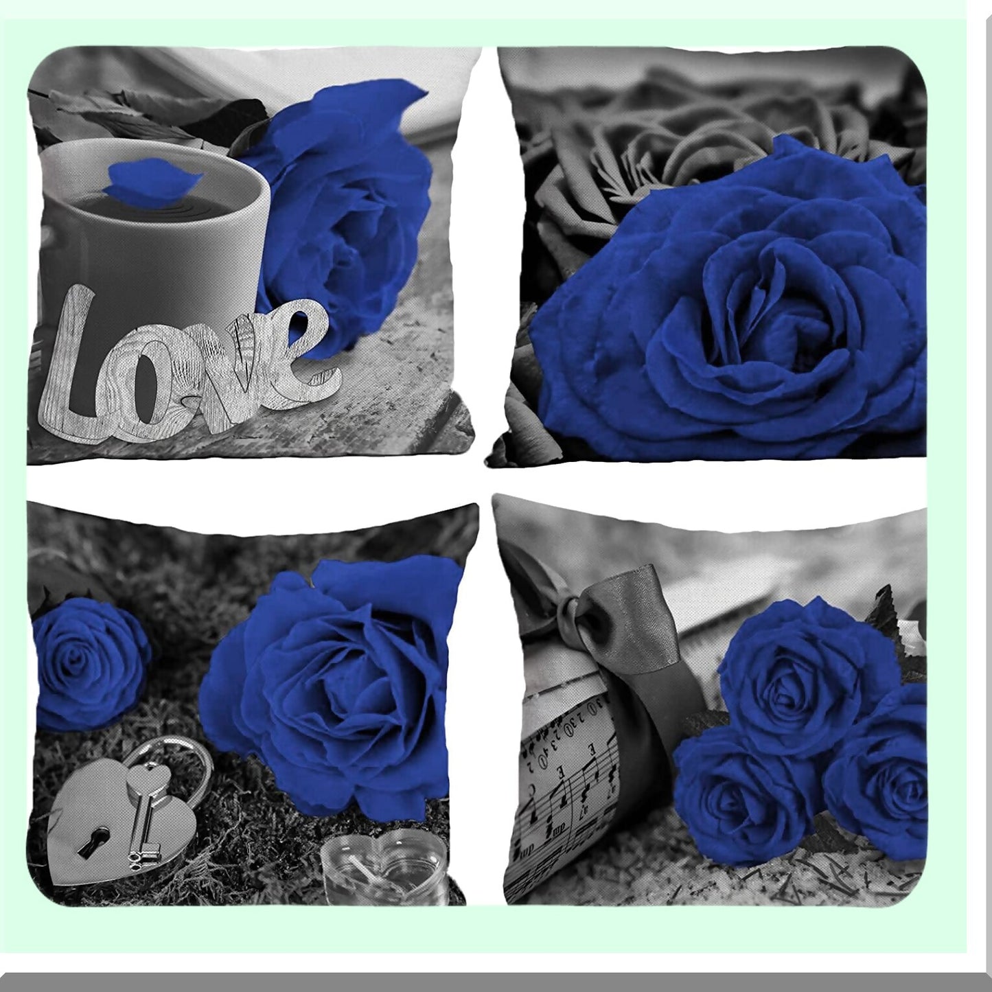 Blue Blossom Linen Pillow Covers - Set of 4 | Decorative Throw Pillow Cases for Couch, Bed, Living Room | Farmhouse Style 18x18 | Spring Summer Home Decor