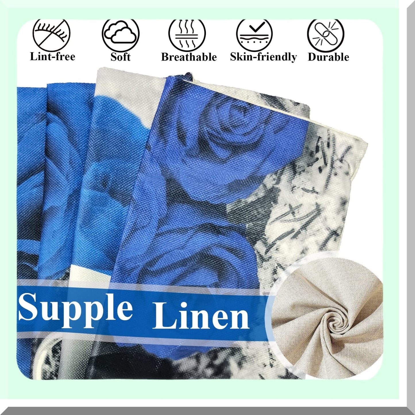 Blue Blossom Linen Pillow Covers - Set of 4 | Decorative Throw Pillow Cases for Couch, Bed, Living Room | Farmhouse Style 18x18 | Spring Summer Home Decor