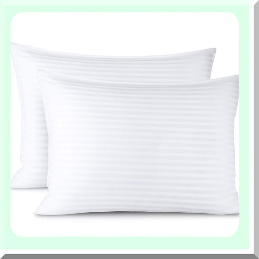 SleepWell Cotton Bliss Pillows - Queen Size Set of 2 | Down Alternative | Soft Poly Fiber Filling | White | 100% Cotton Covers | Bed Pillows for Sleeping