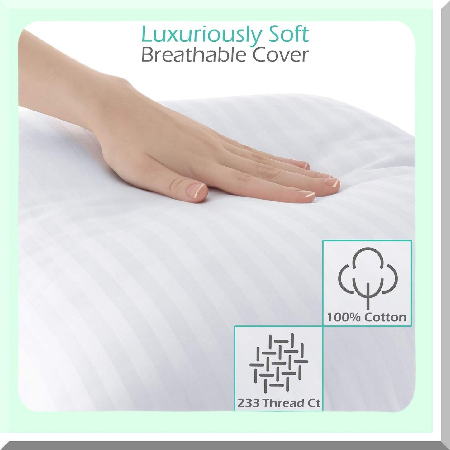 SleepWell Cotton Bliss Pillows - Queen Size Set of 2 | Down Alternative | Soft Poly Fiber Filling | White | 100% Cotton Covers | Bed Pillows for Sleeping