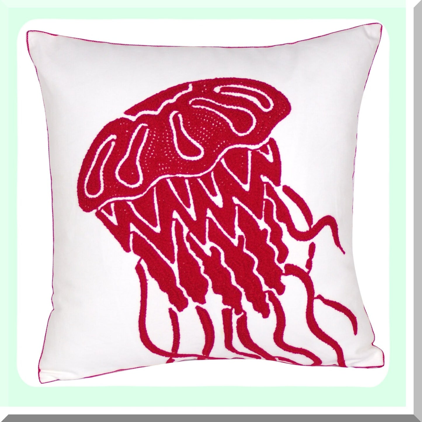 Nautical Animal Embroidered Pillow Cover - Coastal Decor Square 18" Canvas Cushion Cover - Cute Sea Creature Theme for Home Decoration by Red-Jellyfish