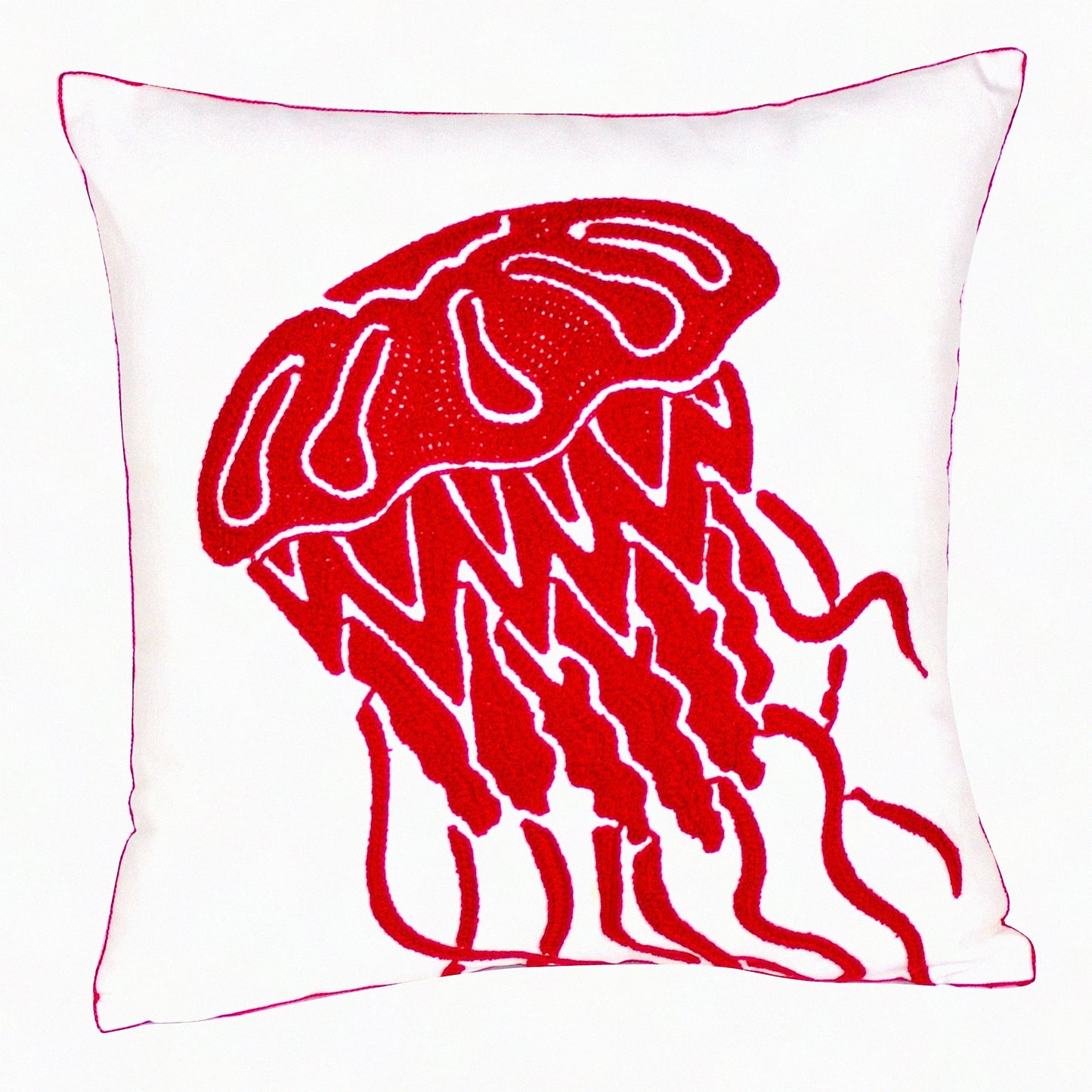 Nautical Animal Embroidered Pillow Cover - Coastal Decor Square 18" Canvas Cushion Cover - Cute Sea Creature Theme for Home Decoration by Red-Jellyfish