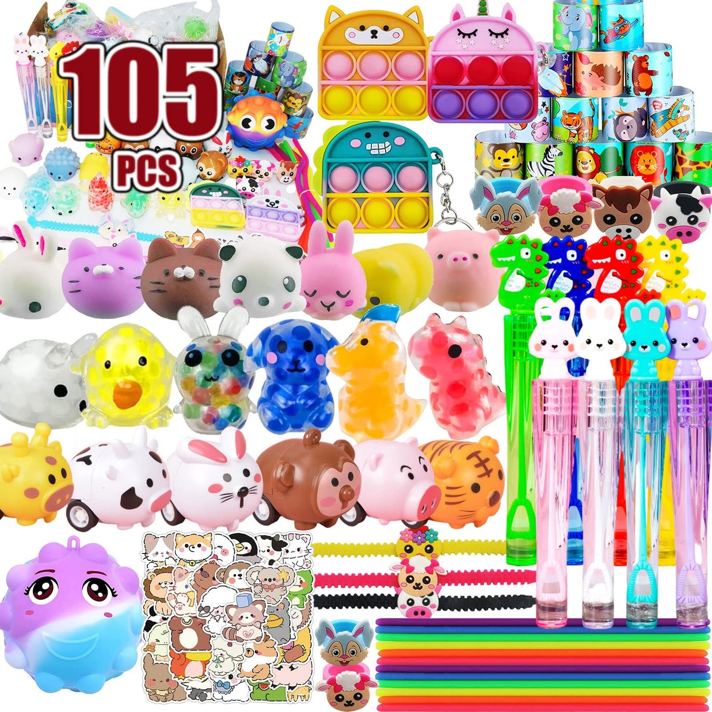 Party Pals Toy Pack - 105 Piece Assorted Fun Favors for Kids! Perfect for Prize Boxes, Goody Bags, Pinatas, and More! Ideal for Boys and Girls Ages 4-10.