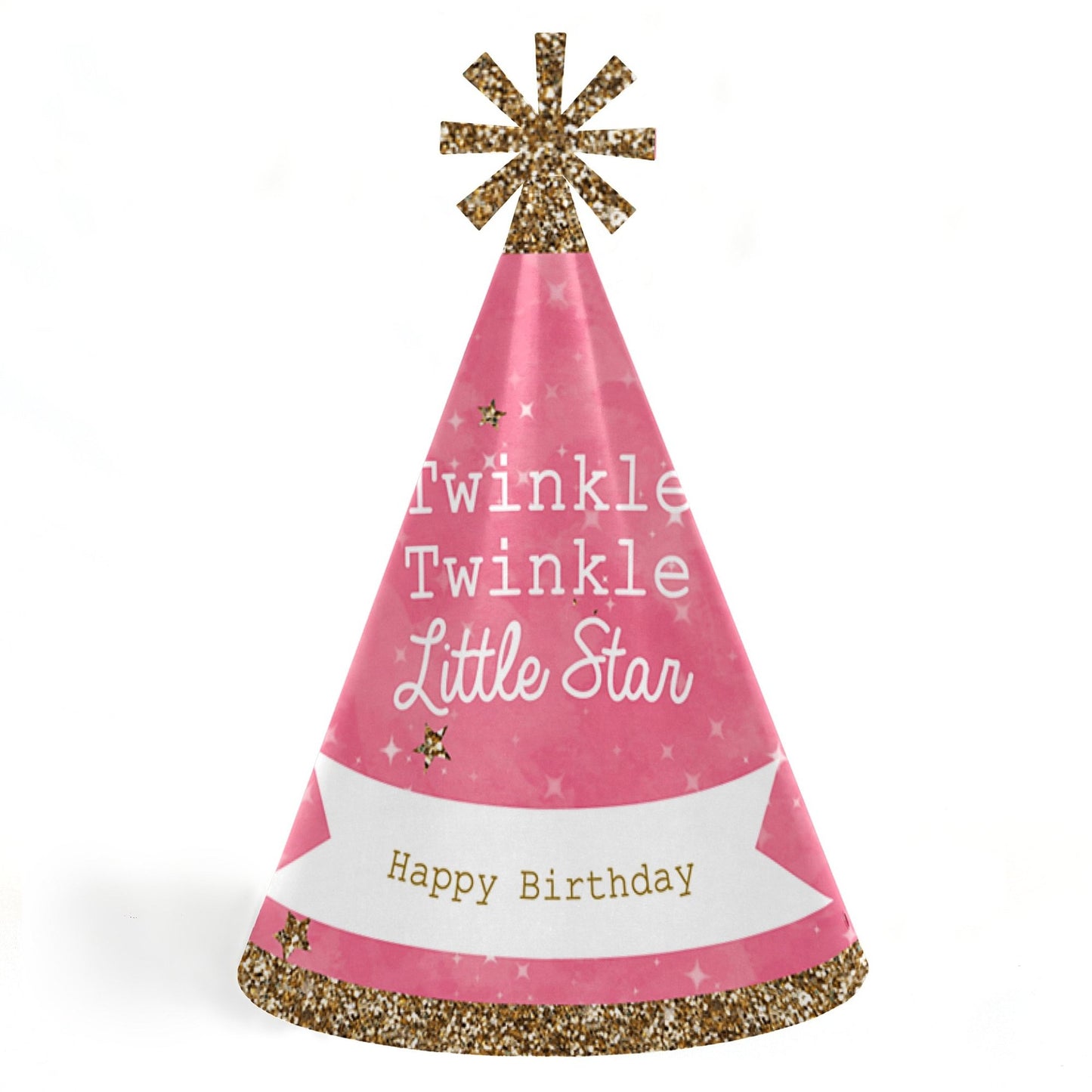 Pink Twinkle Little Star Party Hats for Kids and Adults Set of 8