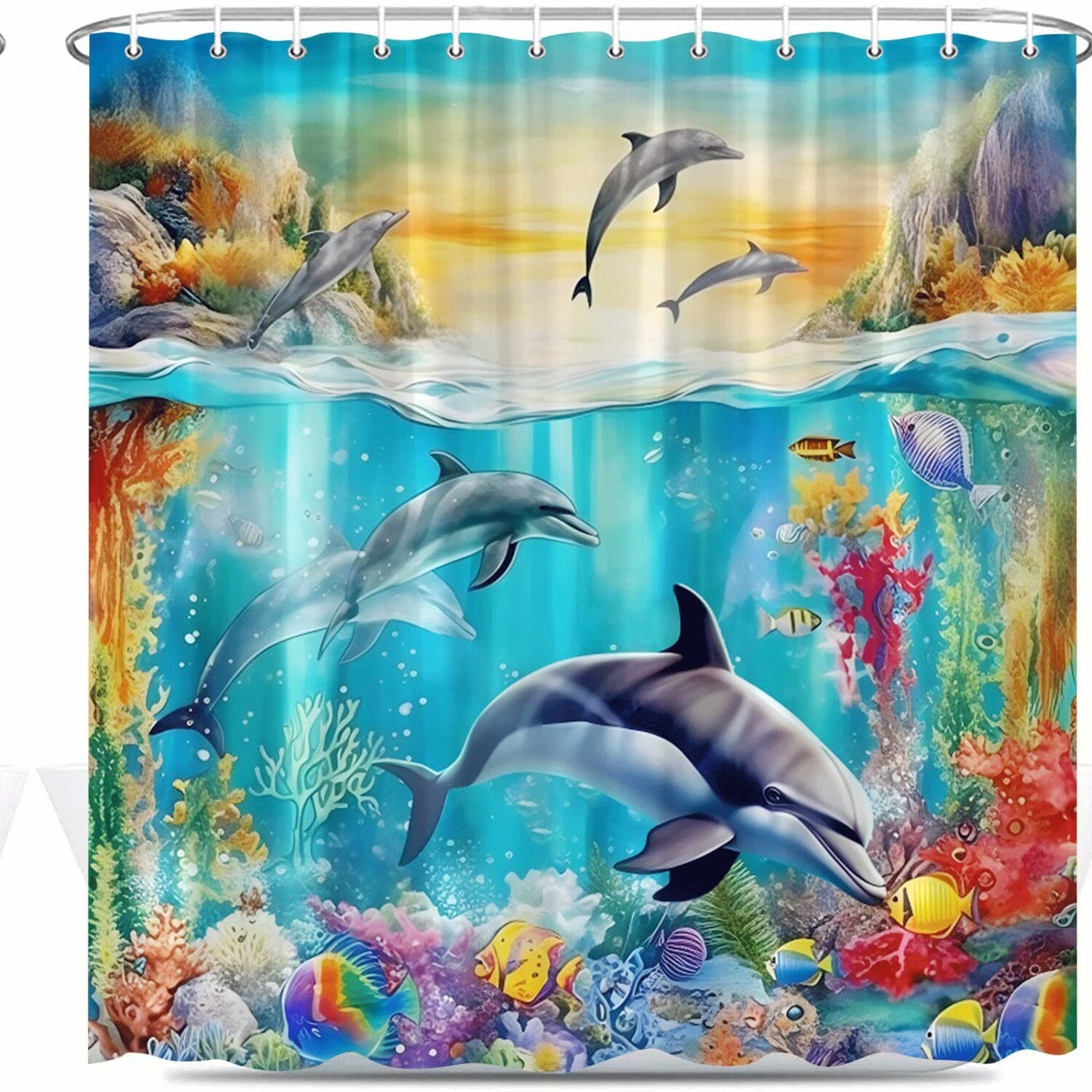 Blue Ocean Shower Curtain 70x70 Inch with Hooks