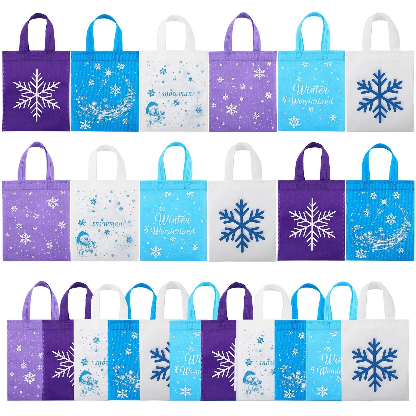Snowflake Party Treat Bags - 24 Pack Winter Candy Favor Bags for Kids - Double Printed Snowflake Design - Holiday Party Supplies for Frozen Baby Shower & Birthday