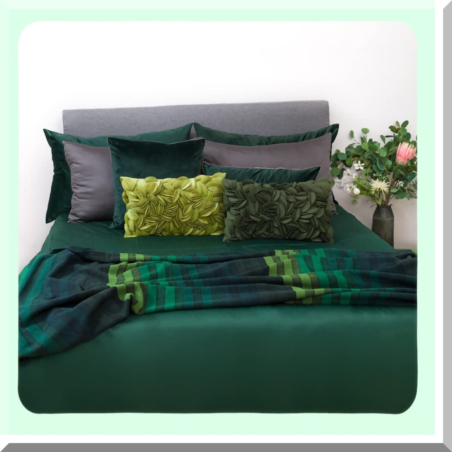 Velvet Green 3D Floral Pillowcase - Soft Cushion Cover for Bed Couch Sofa - Decorative Throw Pillow Cover - Living Room Decor - 12 x 20 Inches