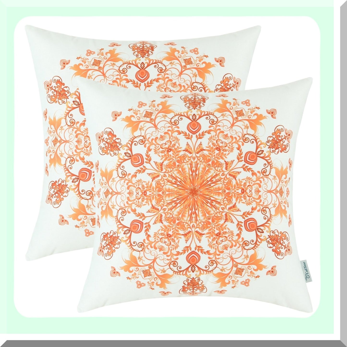 Vintage Snowflake Floral Cozy Fleece Pillow Covers - Set of 2 Orange Red Throw Cases for Couch Bed Sofa - 18 X 18 Inches