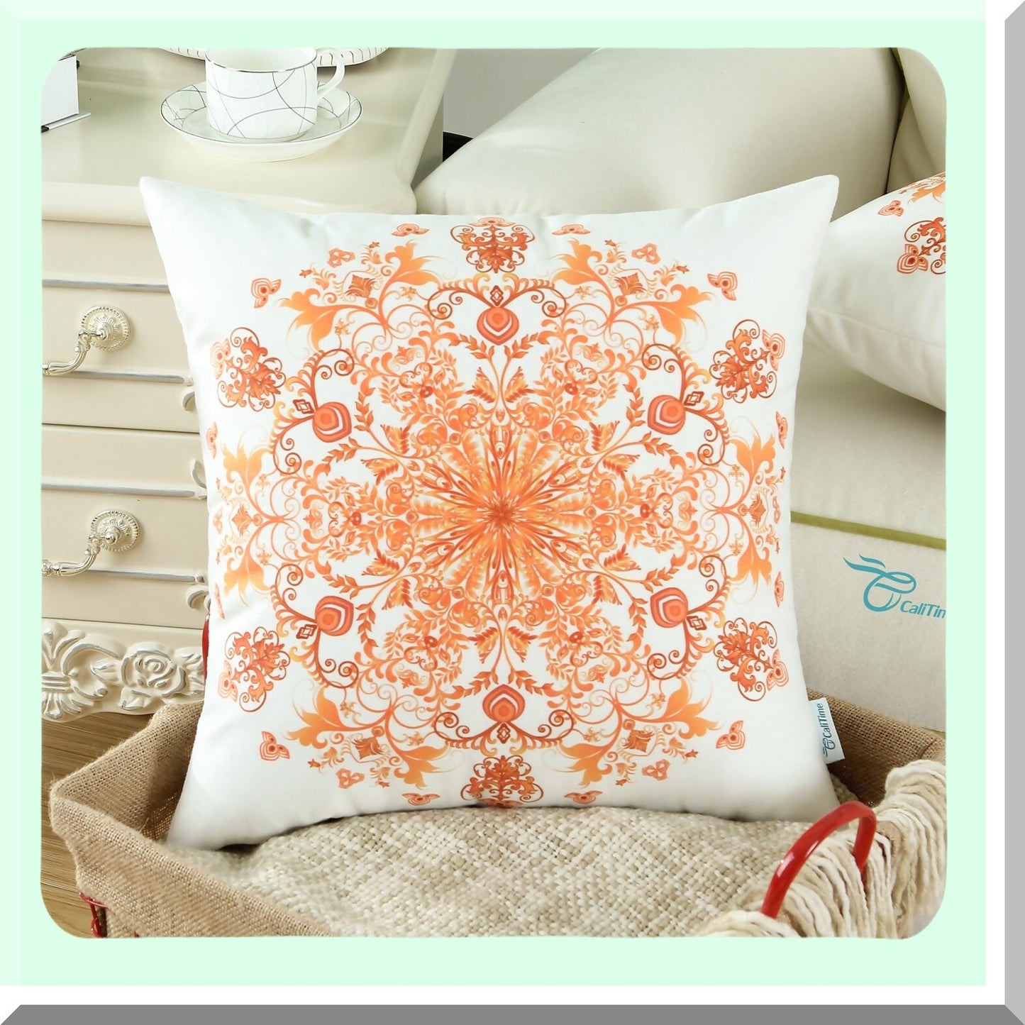Vintage Snowflake Floral Cozy Fleece Pillow Covers - Set of 2 Orange Red Throw Cases for Couch Bed Sofa - 18 X 18 Inches