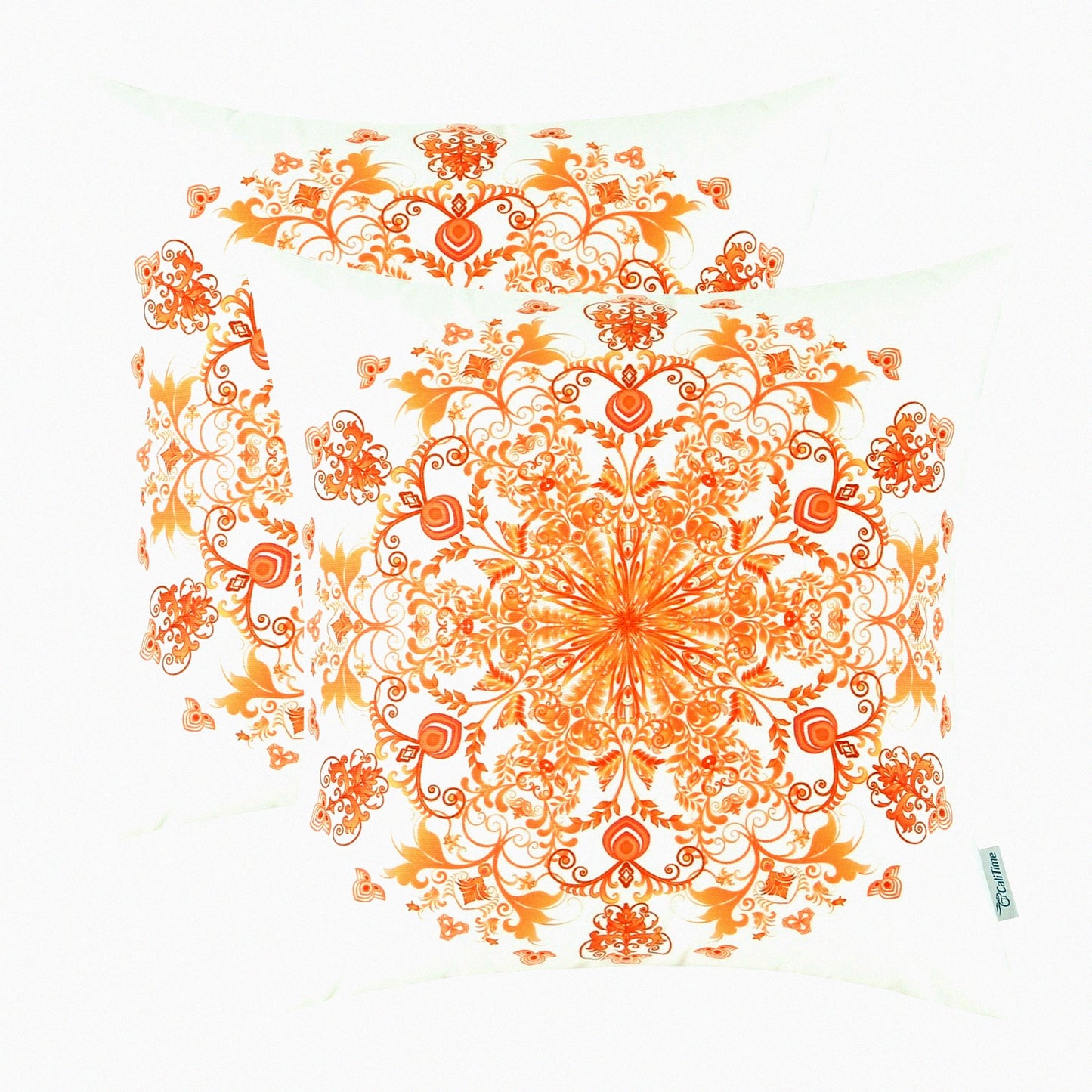 Vintage Snowflake Floral Cozy Fleece Pillow Covers - Set of 2 Orange Red Throw Cases for Couch Bed Sofa - 18 X 18 Inches