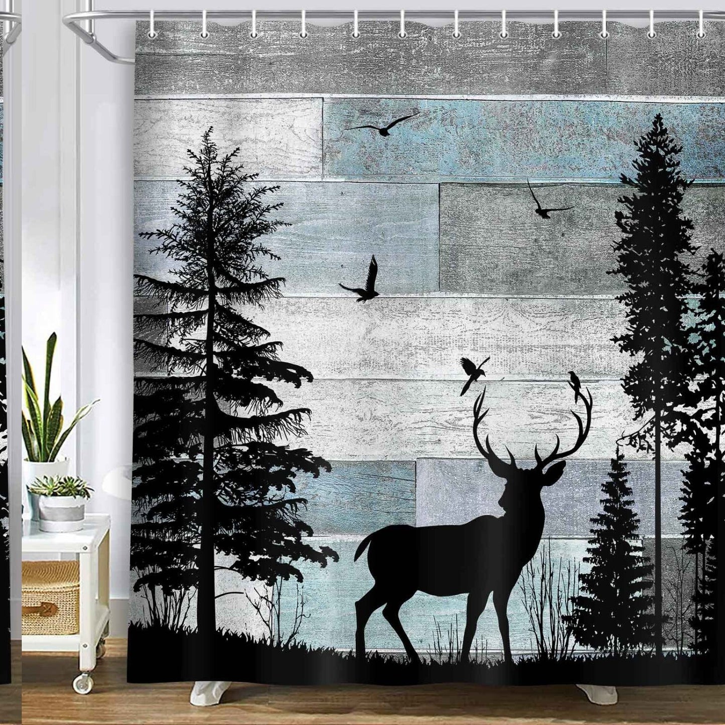Rustic Forest Deer Shower Curtain 71x71 Inches