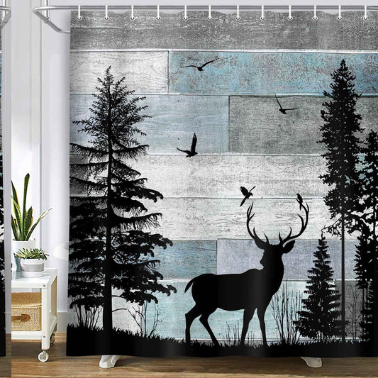 Rustic Forest Deer Shower Curtain 71x71 Inches