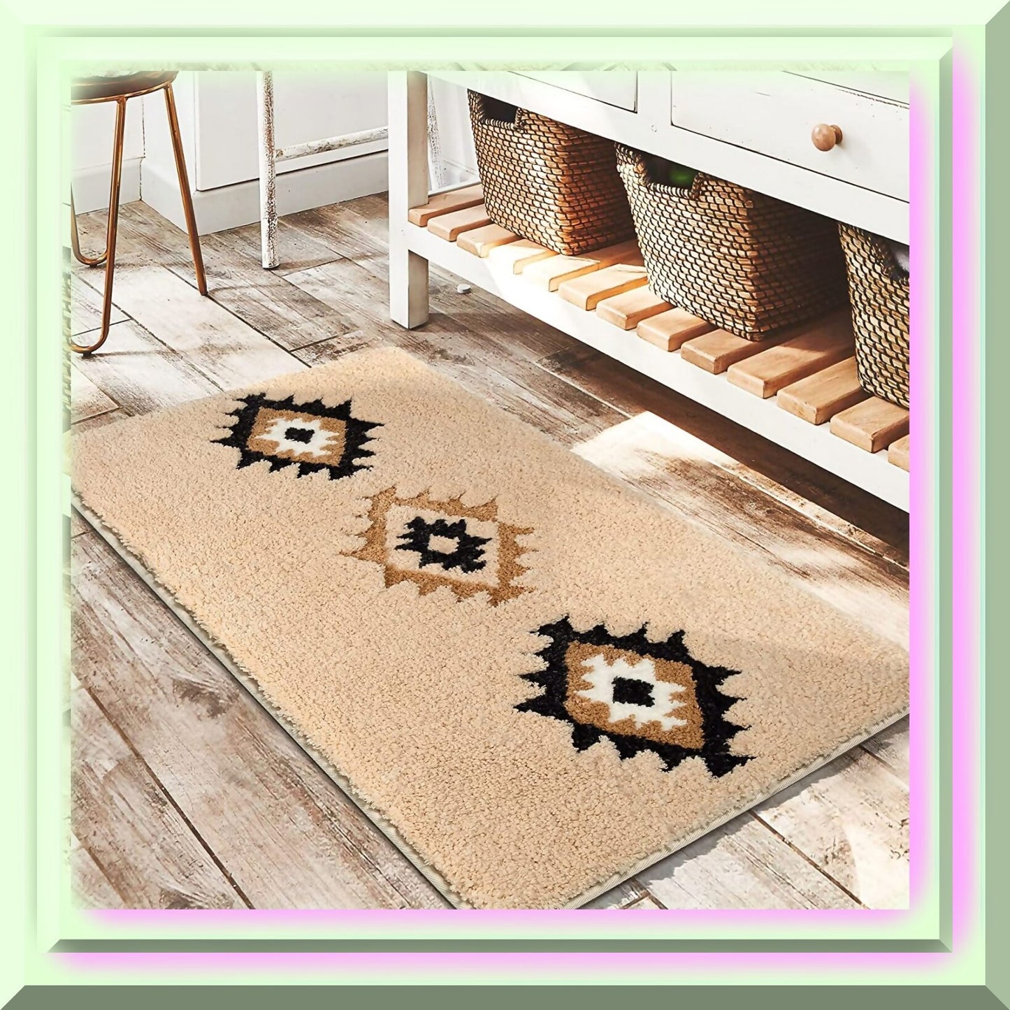 Boho Cream Beige Bathroom Rug 16x24