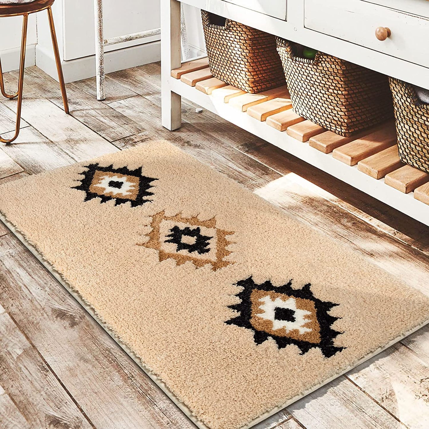 Boho Cream Beige Bathroom Rug 16x24