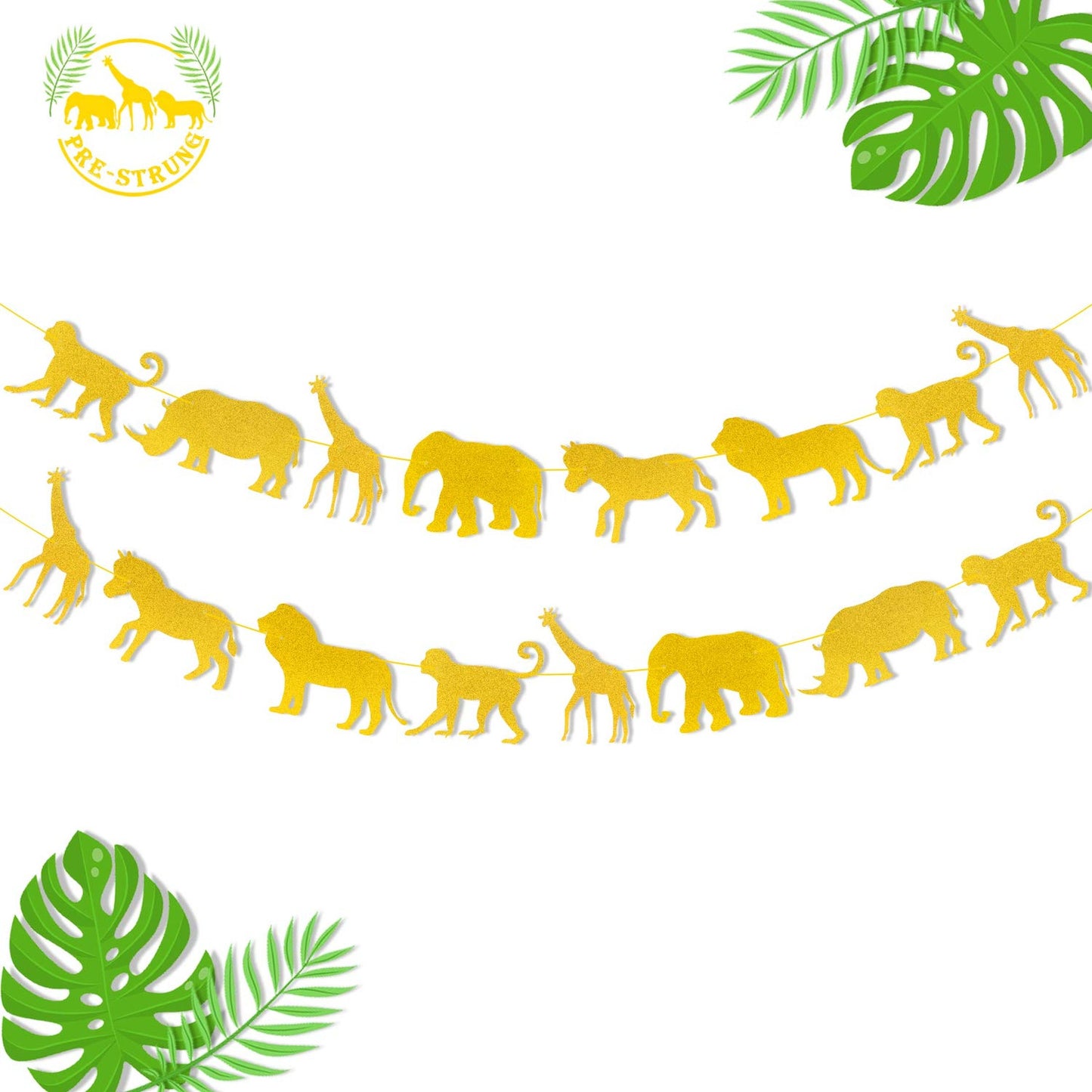 Jungle Safari Gold Glitter Banner for Baby & Kids Parties