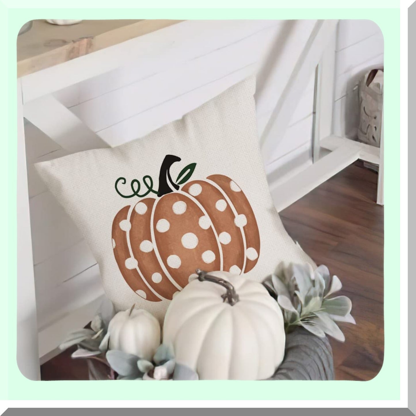 Polka Dots Pumpkin Fall Pillow Covers - Set of 2 16x16 Inch Throw Pillow Covers for Fall Decorations & Thanksgiving Party - Decorative Sofa Pillows
