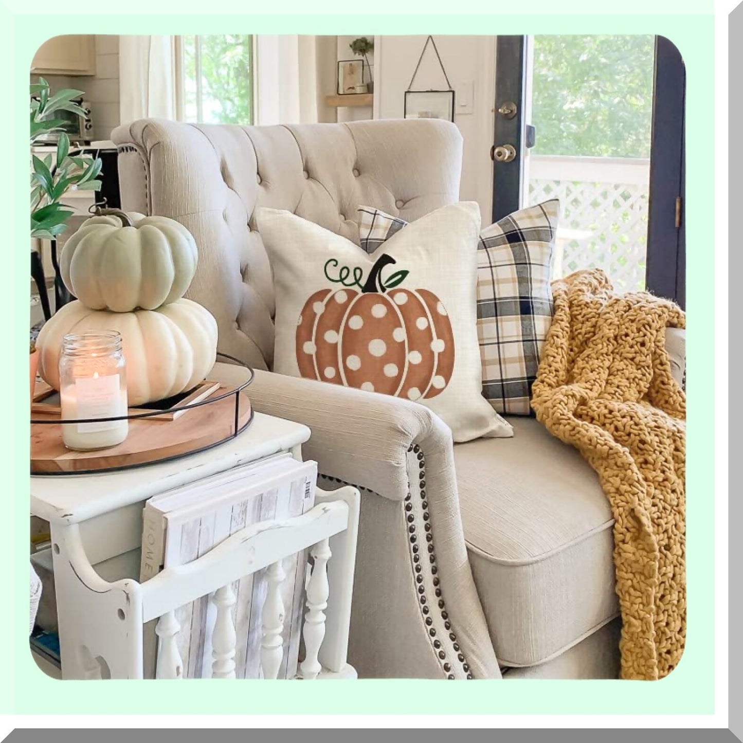 Polka Dots Pumpkin Fall Pillow Covers - Set of 2 16x16 Inch Throw Pillow Covers for Fall Decorations & Thanksgiving Party - Decorative Sofa Pillows