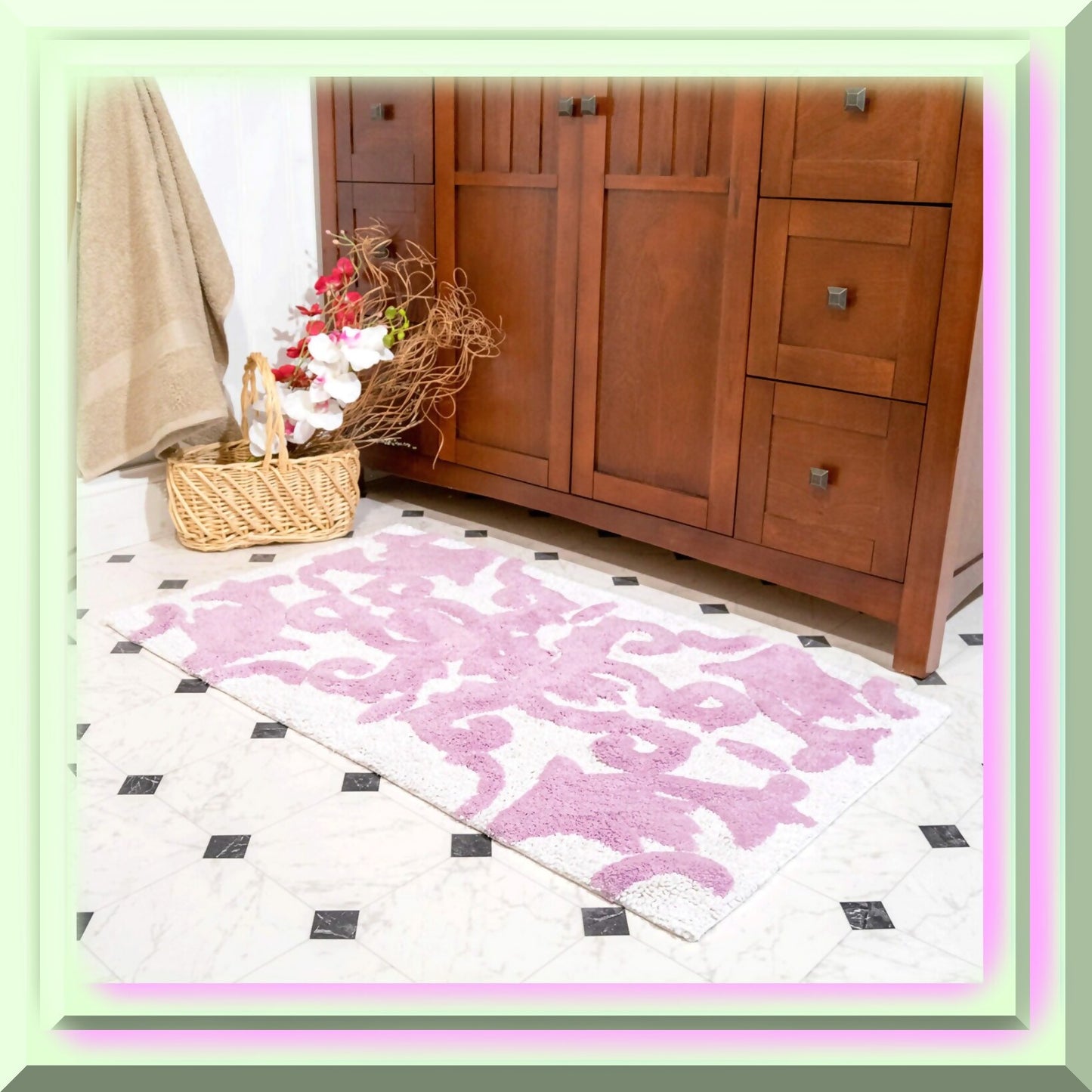 Iron Gate 2pc White Lilac Scroll Bath Rug Set