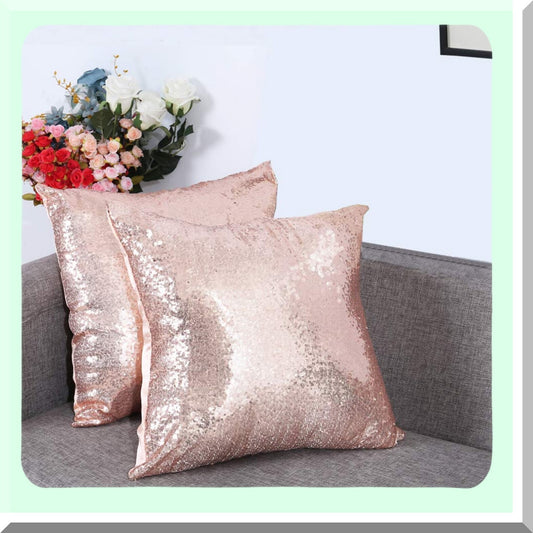 Rose Gold Sequin Sparkle Pillow Covers - Set of 2 | Decorative Throw Pillows for Couch Sofa | 18 X 18 Inches Glam Home Decor