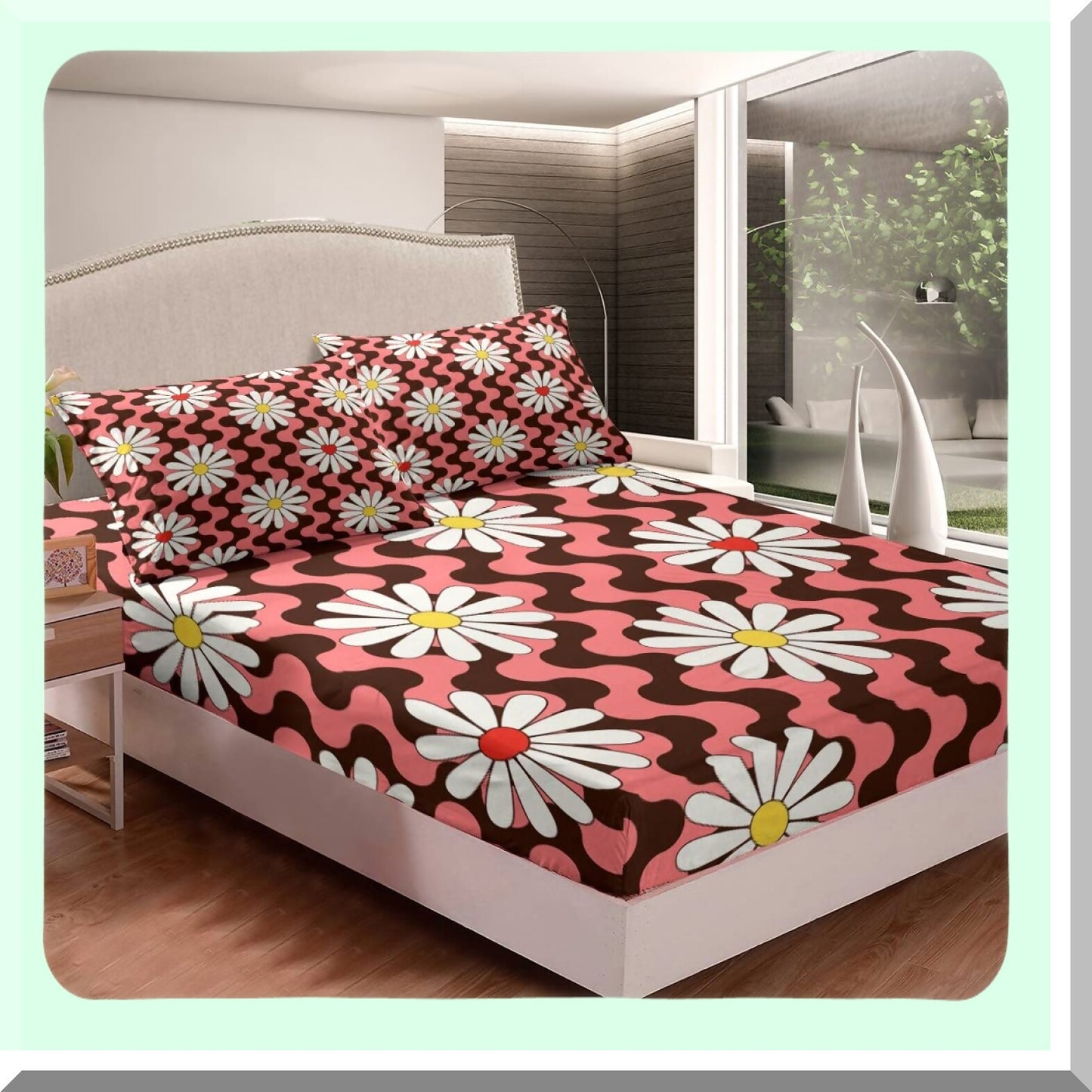 Groovy Floral Dream Sheet Set - Psychedelic Red Flowers, Deep Pocket Fitted Sheet, Boho Queen Size Bedding Set - 70s Hippie Bohemian Decor - 4Pcs