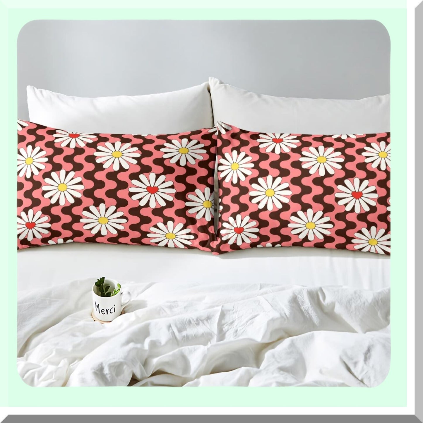 Groovy Floral Dream Sheet Set - Psychedelic Red Flowers, Deep Pocket Fitted Sheet, Boho Queen Size Bedding Set - 70s Hippie Bohemian Decor - 4Pcs