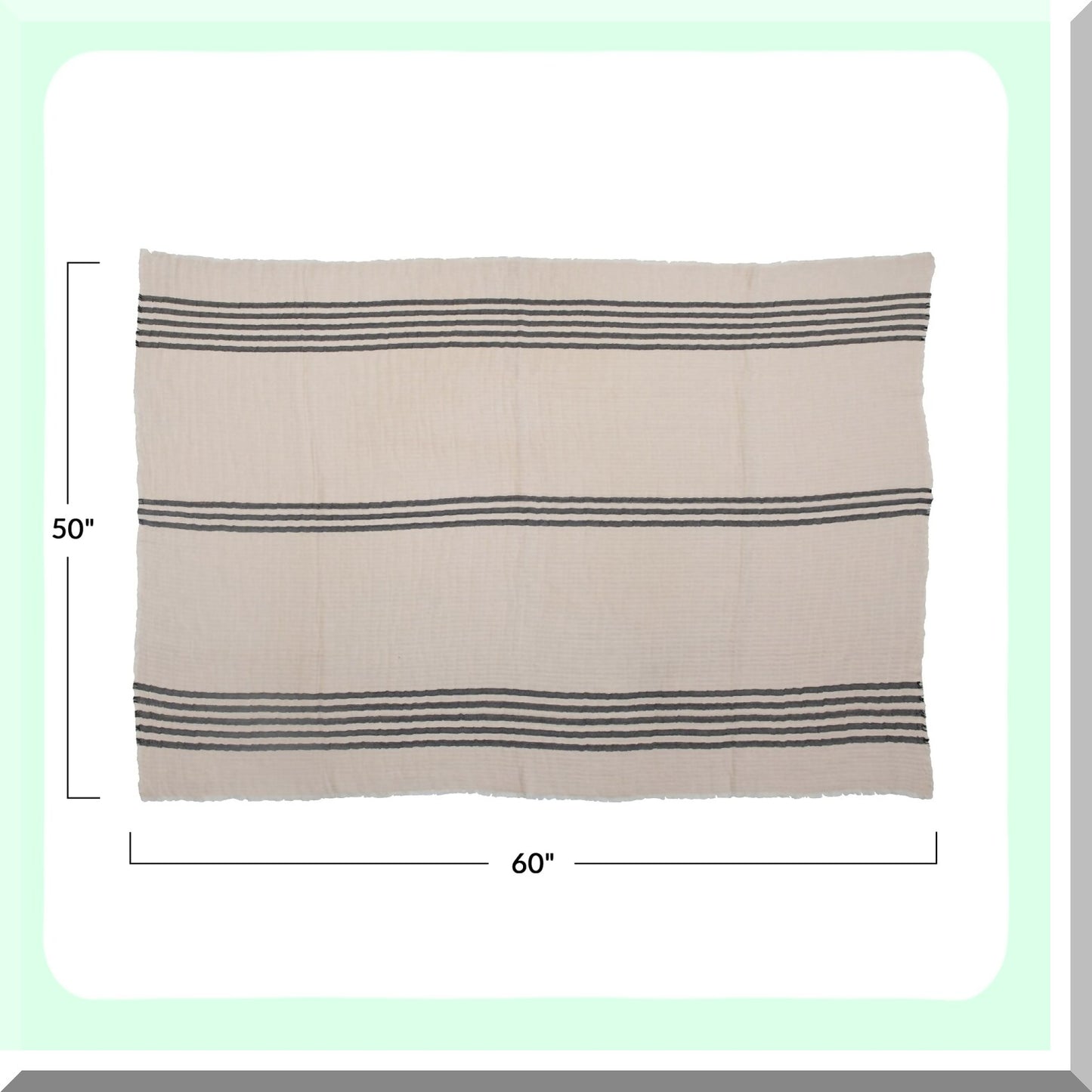Coastal Stripe Woven Cotton Blanket with Frayed Edges - Cream & Black