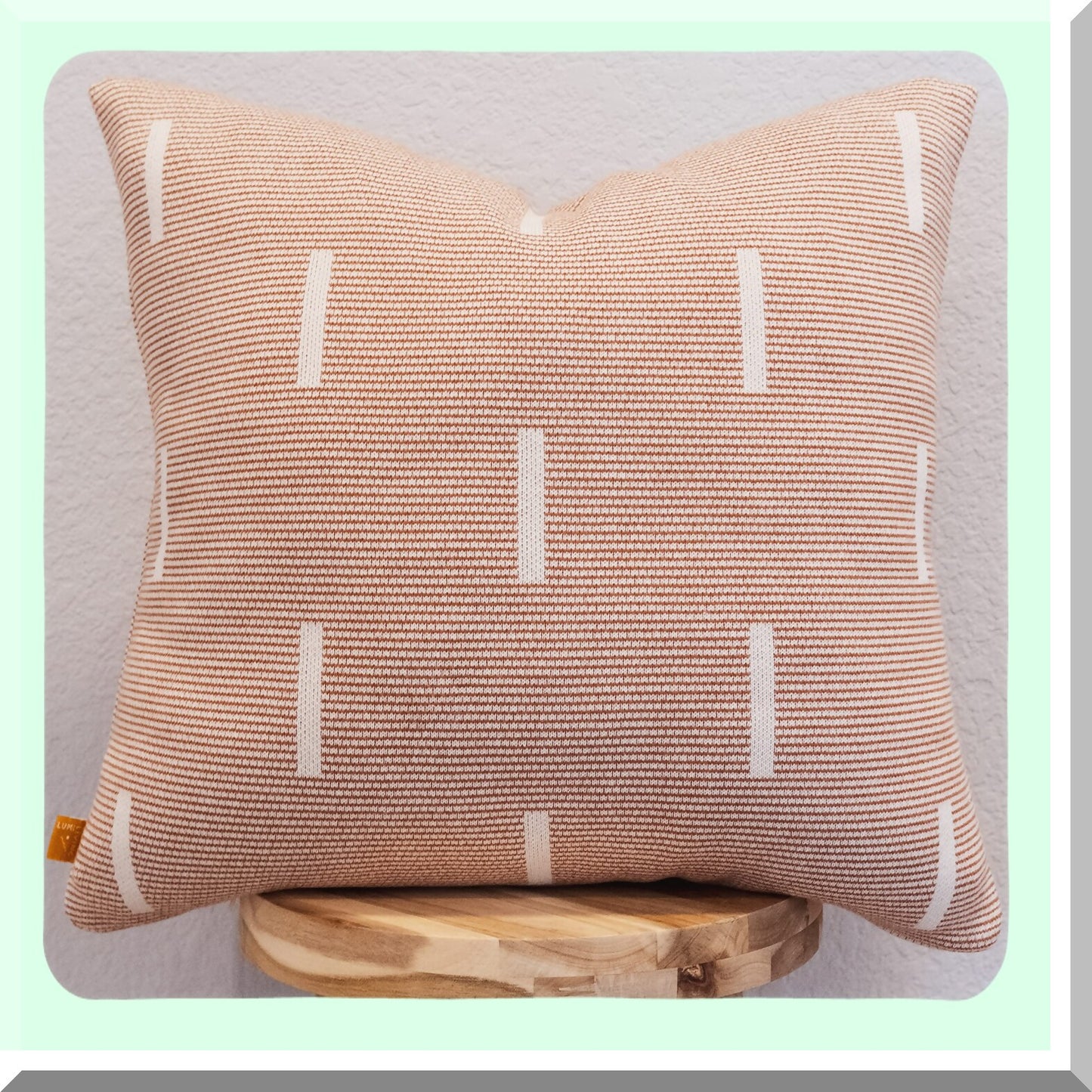 Modern Geometric Dash Lines Cotton Throw Pillow Cover - Rust Cream - Soft Knitted 18x18 Square Decorative Cushion Case - Home Decor Accent