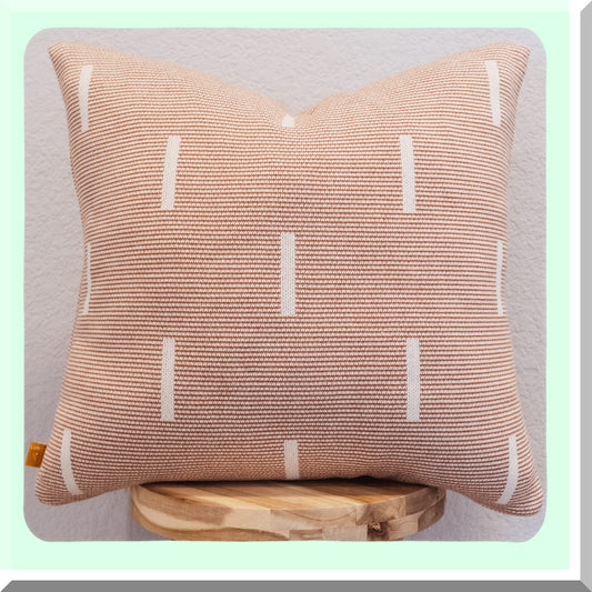 Modern Geometric Dash Lines Cotton Throw Pillow Cover - Rust Cream - Soft Knitted 18x18 Square Decorative Cushion Case - Home Decor Accent