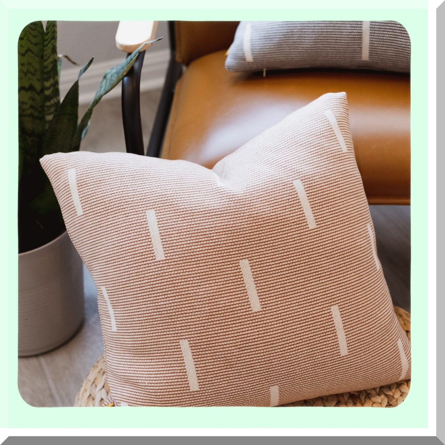 Modern Geometric Dash Lines Cotton Throw Pillow Cover - Rust Cream - Soft Knitted 18x18 Square Decorative Cushion Case - Home Decor Accent