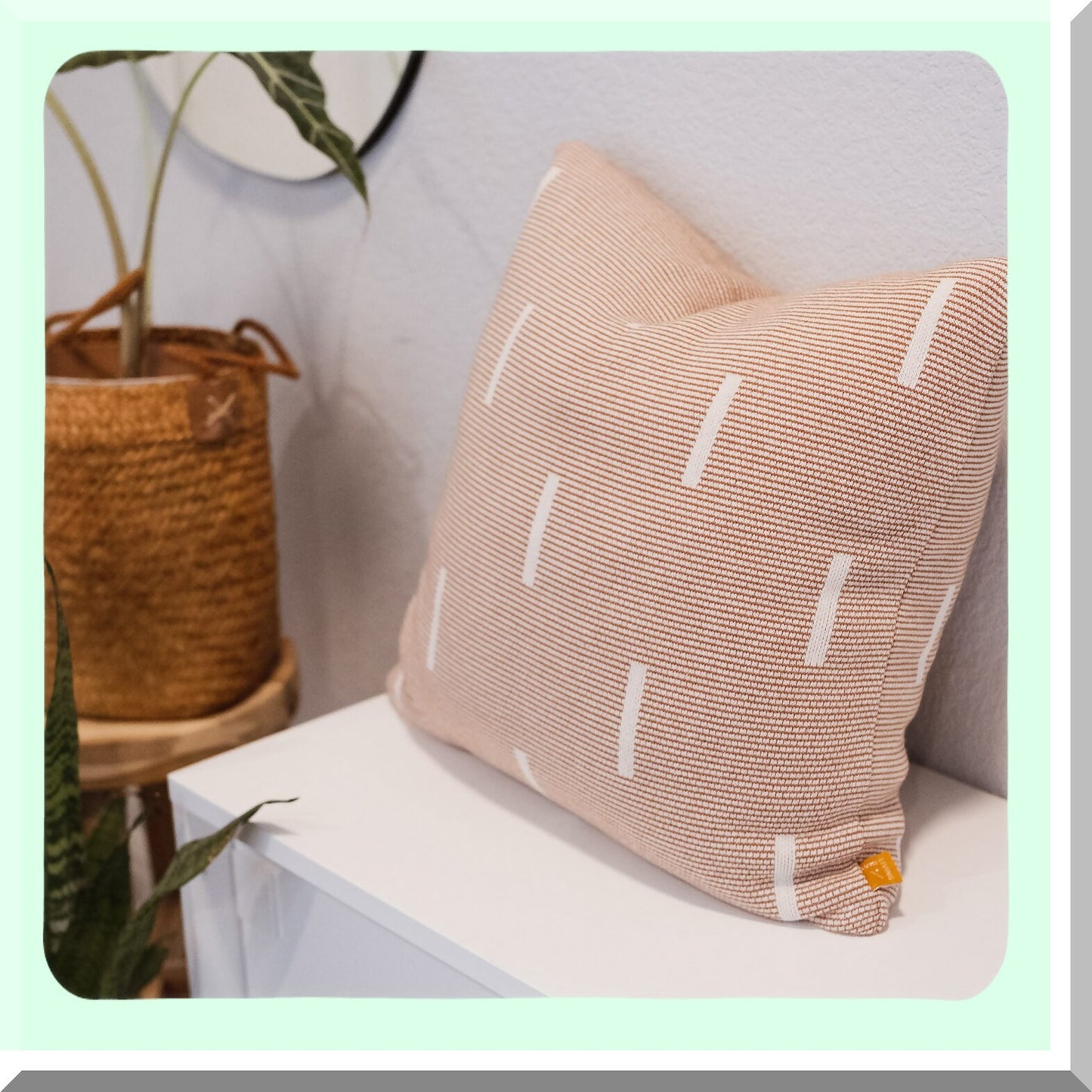 Modern Geometric Dash Lines Cotton Throw Pillow Cover - Rust Cream - Soft Knitted 18x18 Square Decorative Cushion Case - Home Decor Accent