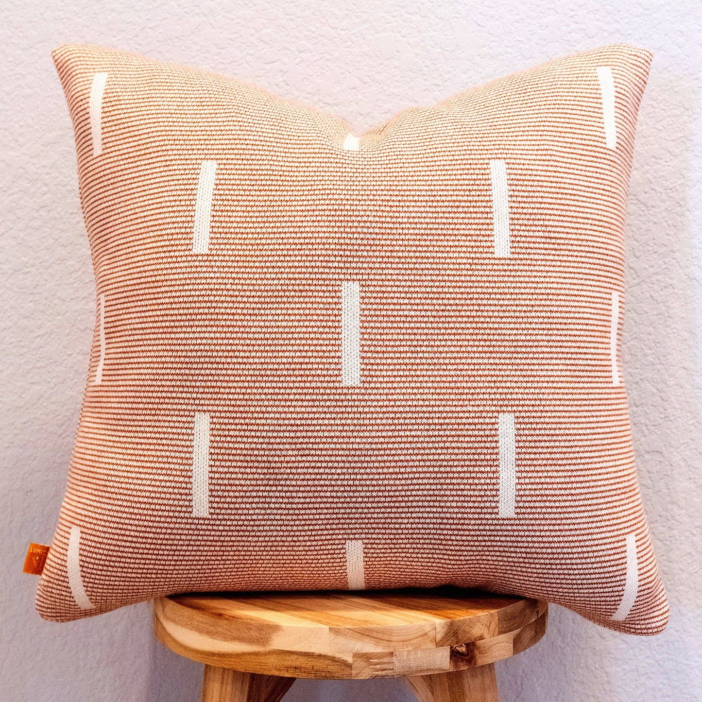 Modern Geometric Dash Lines Cotton Throw Pillow Cover - Rust Cream - Soft Knitted 18x18 Square Decorative Cushion Case - Home Decor Accent