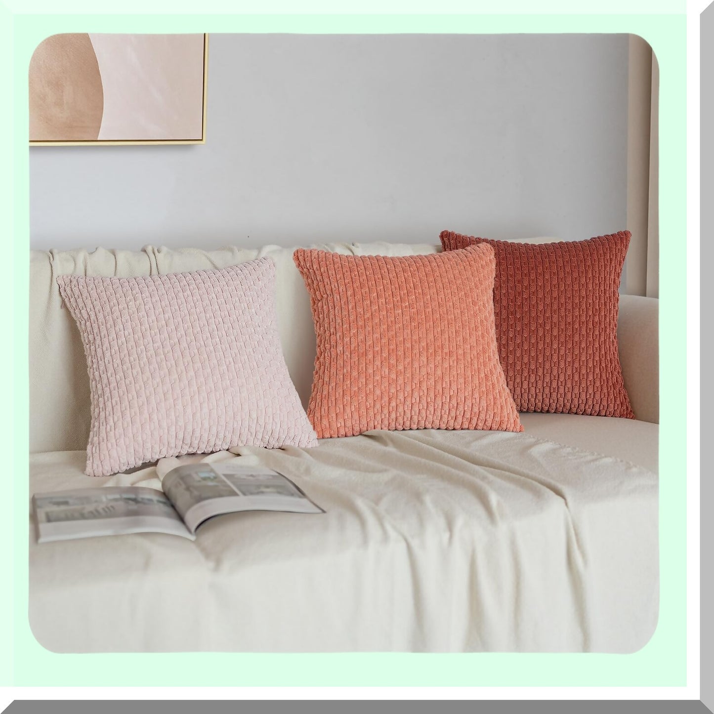 CozyStripe Corduroy Pillow Covers - Set of 2 Soft Boho Farmhouse Decor for Sofa, Couch, Bed - 18x18 Inch Rustic Square Throw Pillow Cases for Living Room