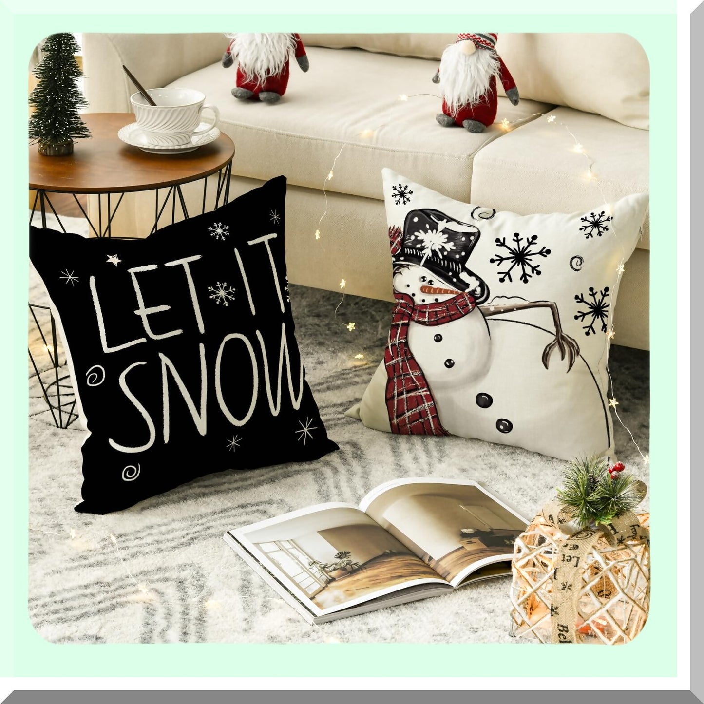 Snowy Holiday Cheer Pillow Covers - Set of 4 Winter Xmas Tree Cushion Cases for Sofa Couch, 18x18 Inch Let It Snow Decoration