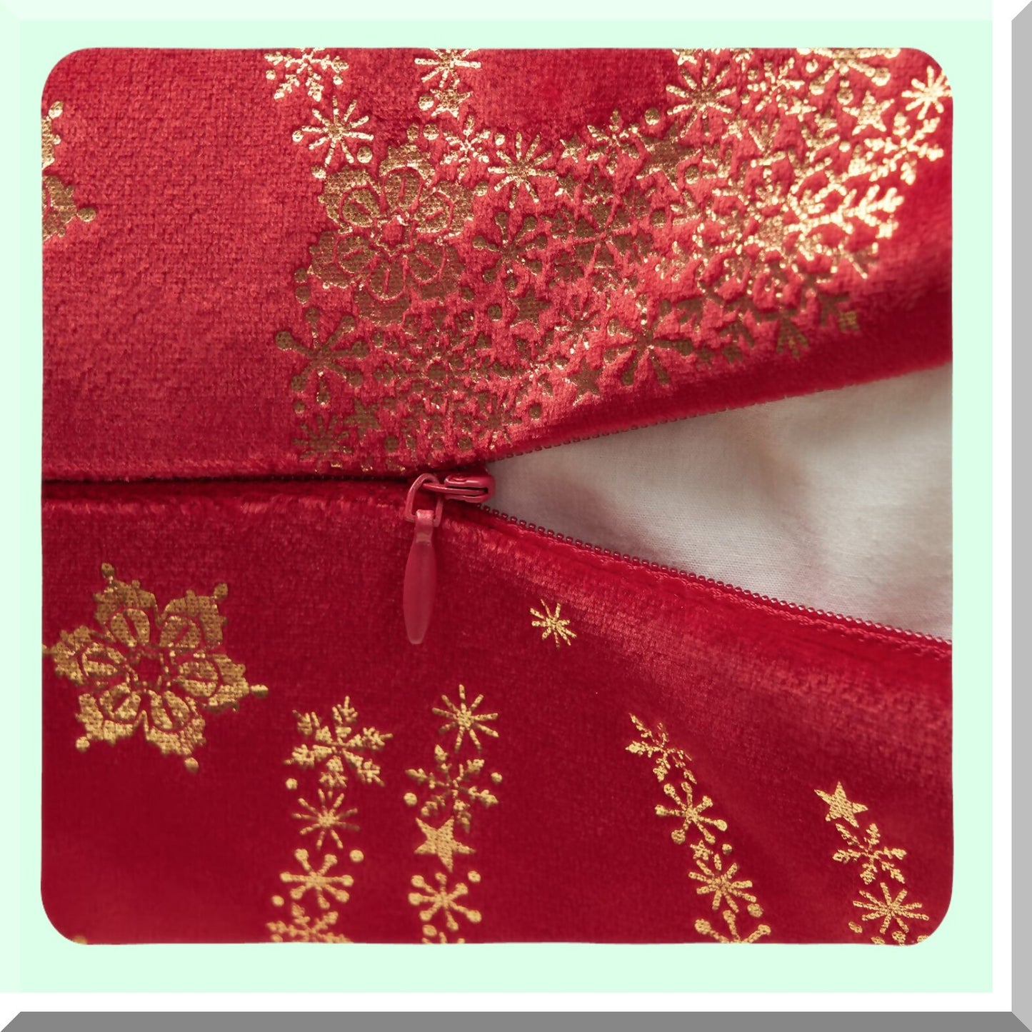 Snowflake Reindeer Holiday Pillow Covers - Set of 2, 18x18 Bright Crimson Velvet Decorative Cases for Home Couch, Red and Gold Theme